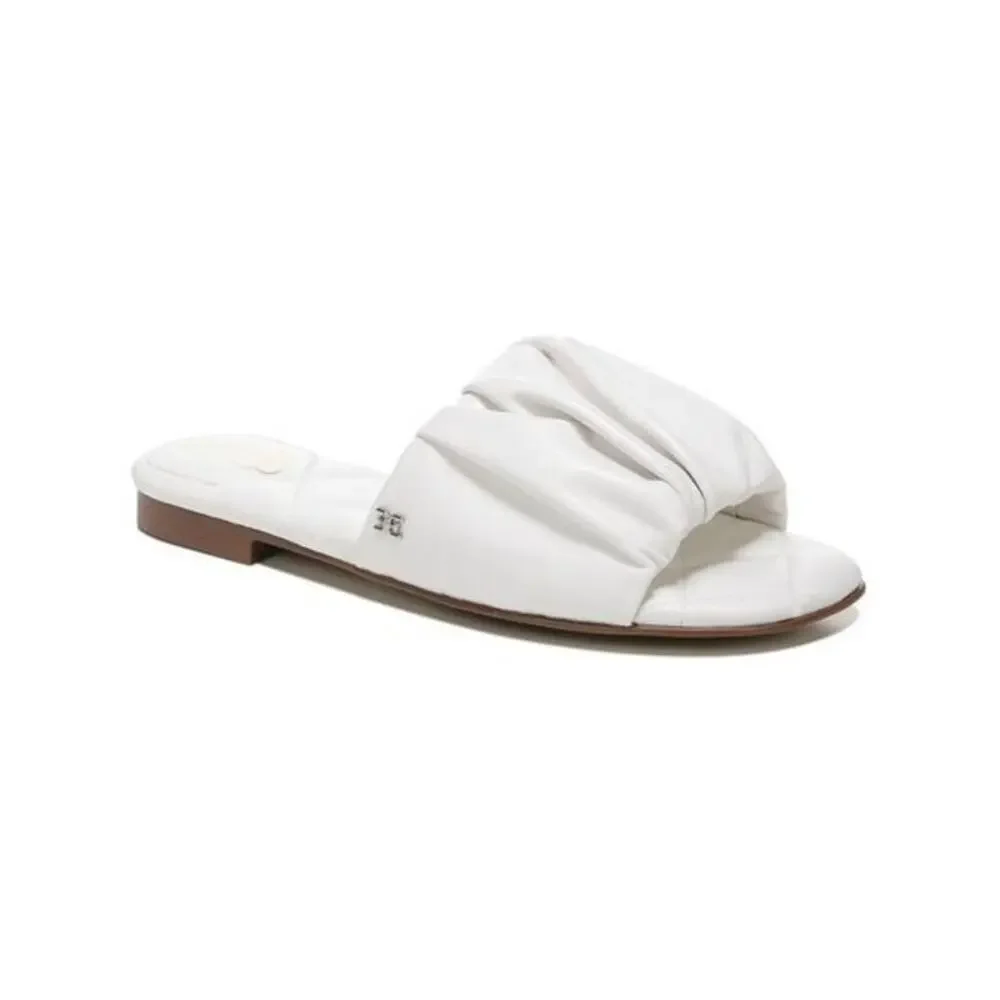 SAM EDELMAN New Briar Pleated White Leather Upper Slide Slide Size 5.5